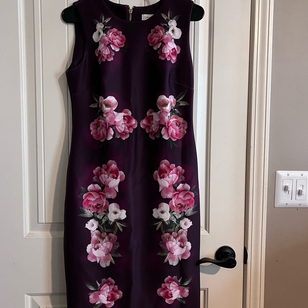 Calvin Klein Pink and White Sheath Midi Dress